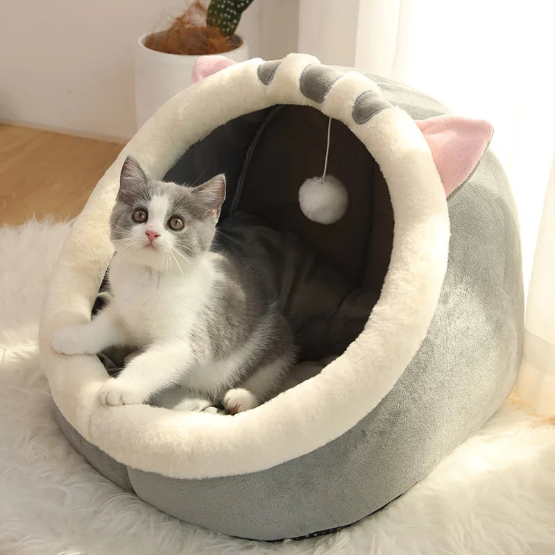 Cueva "Dulces Sueños" para Gatos – Diseño Orejitas con Juguete Integrado