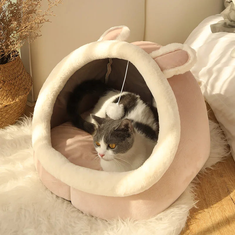 Cueva "Dulces Sueños" para Gatos – Diseño Orejitas con Juguete Integrado